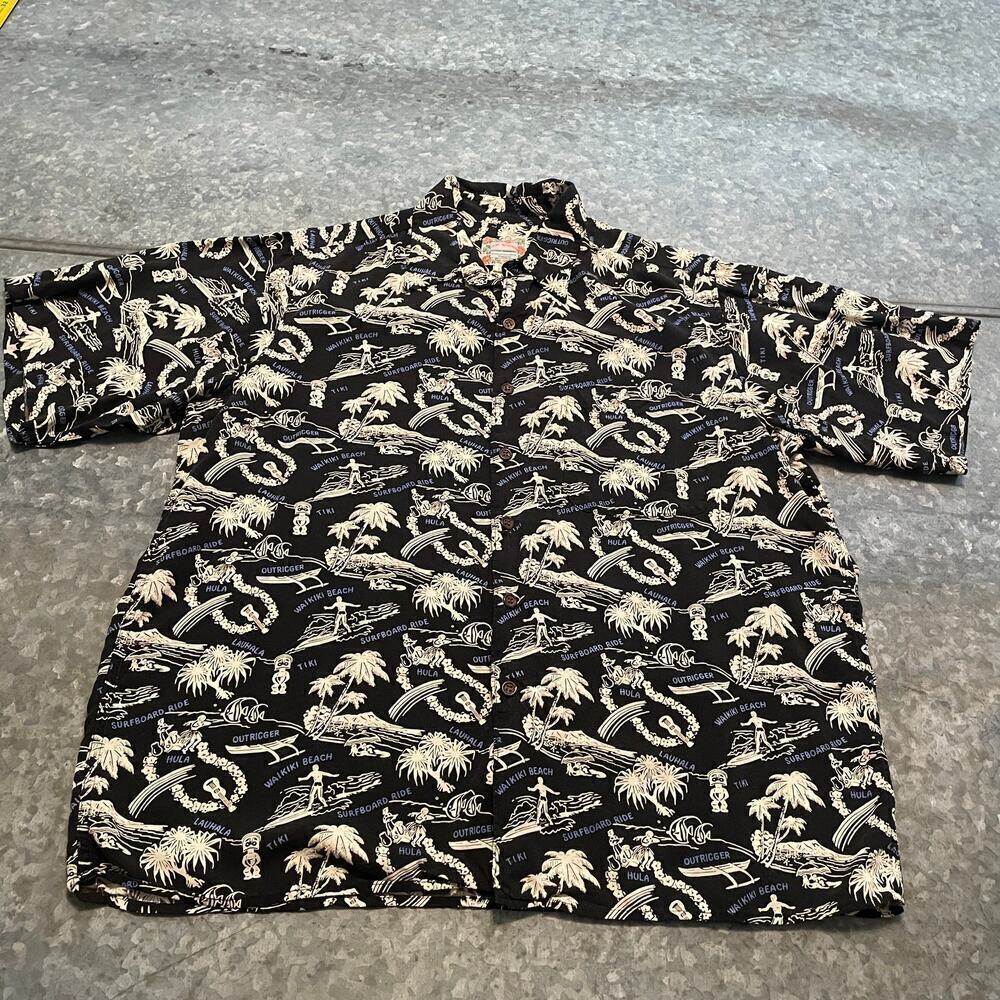 Vintage Reyn Spooner Hawaiian Shirt Mens Large Waikiki Beach Surfboard Hula Tiki